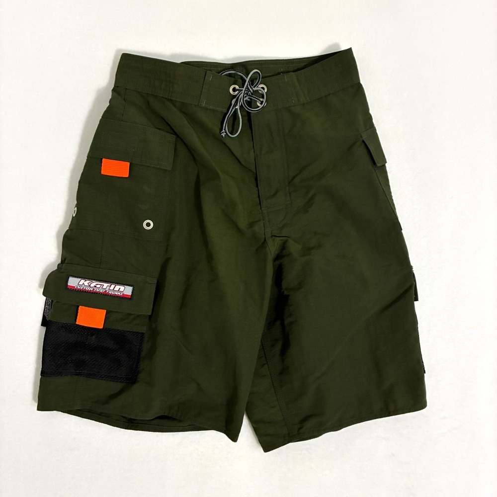 Vtg Katin Custom Cargo Surf Trunks Fits Men's Size 30 Drawstring Beach Swim Y2K